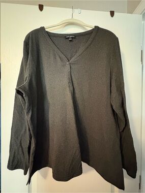 Mario Serrani Dark Gray V-Neck Henley Long Sleeve Top